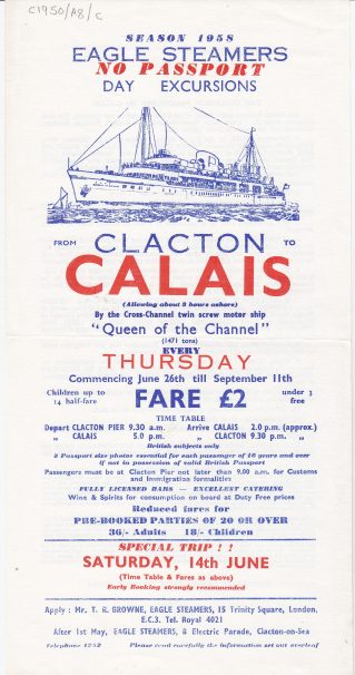 Eagle-steamers-Calais-trip-ad.jpg | Sourced by Roger Kennell, Clacton & District Local History Society