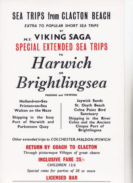 Viking Saga to Harwich or Brightlingsea Advertisement | Sourced by Roger Kennell, Clacton & District Local History Society